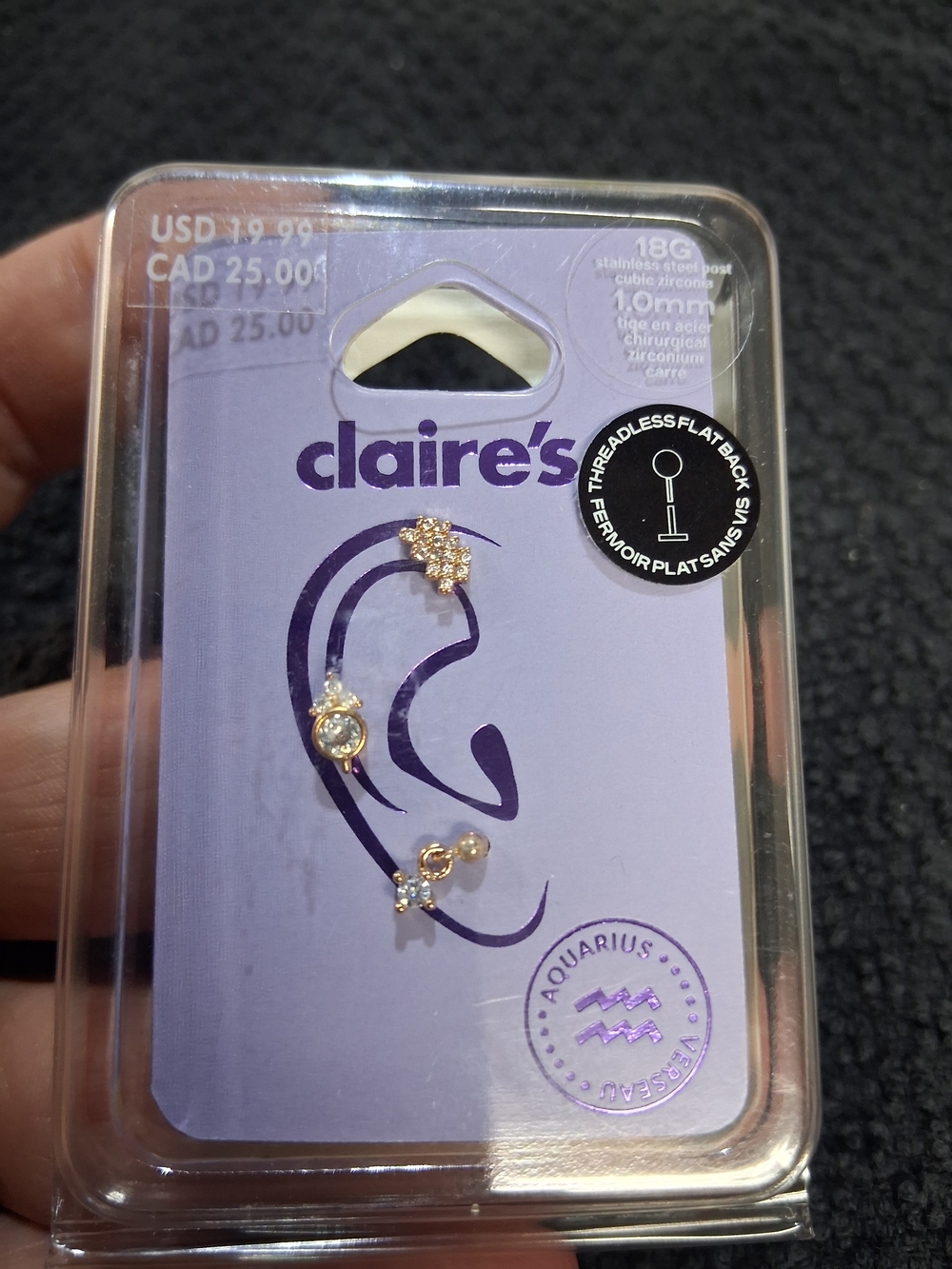 Claire's Gold-Tone Aquarius Cartilage Stud Set - Stainless Steel